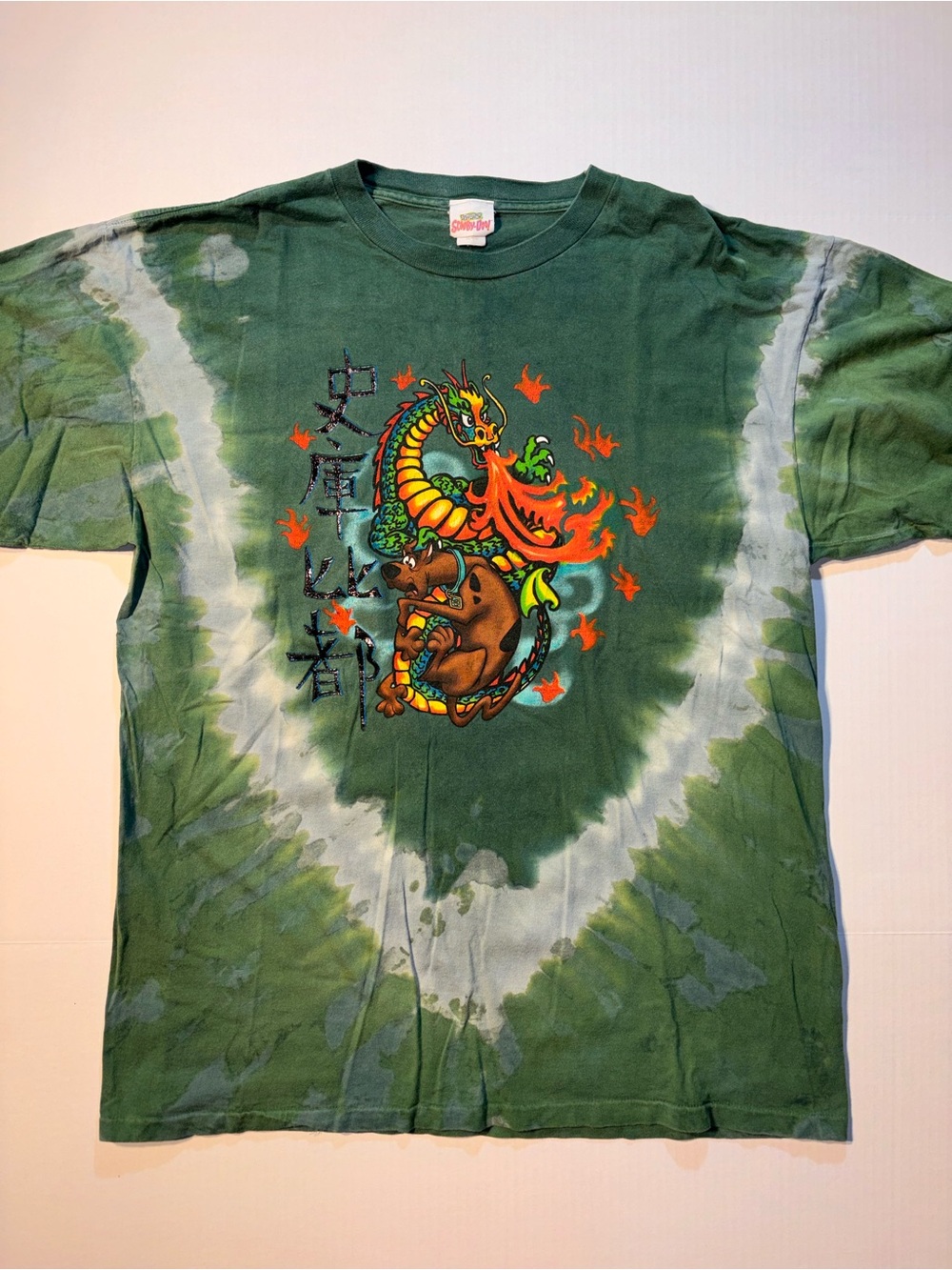 Vtg Cartoon Network Scooby Doo Dragon 90’s Cartoon Green Tie Dye T-shirt XL